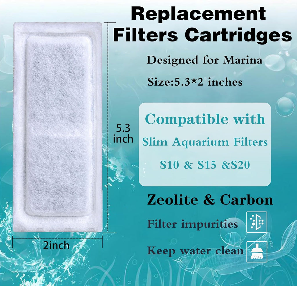 6 Pack of Aquarium Filters for Fish Tank Compatible with Marina Slim S10&S15&20 Replacement Filter Cartridge Activated Carbon bio-Zeolite Fish Tank Cotton Cartridge