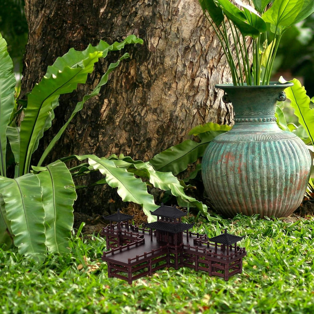 LOGOFUN Mini Pagoda Gazebo Statue Model Miniature Pavilion Figurine for Fairy Garden Landscape Fish Tank Zen Decor