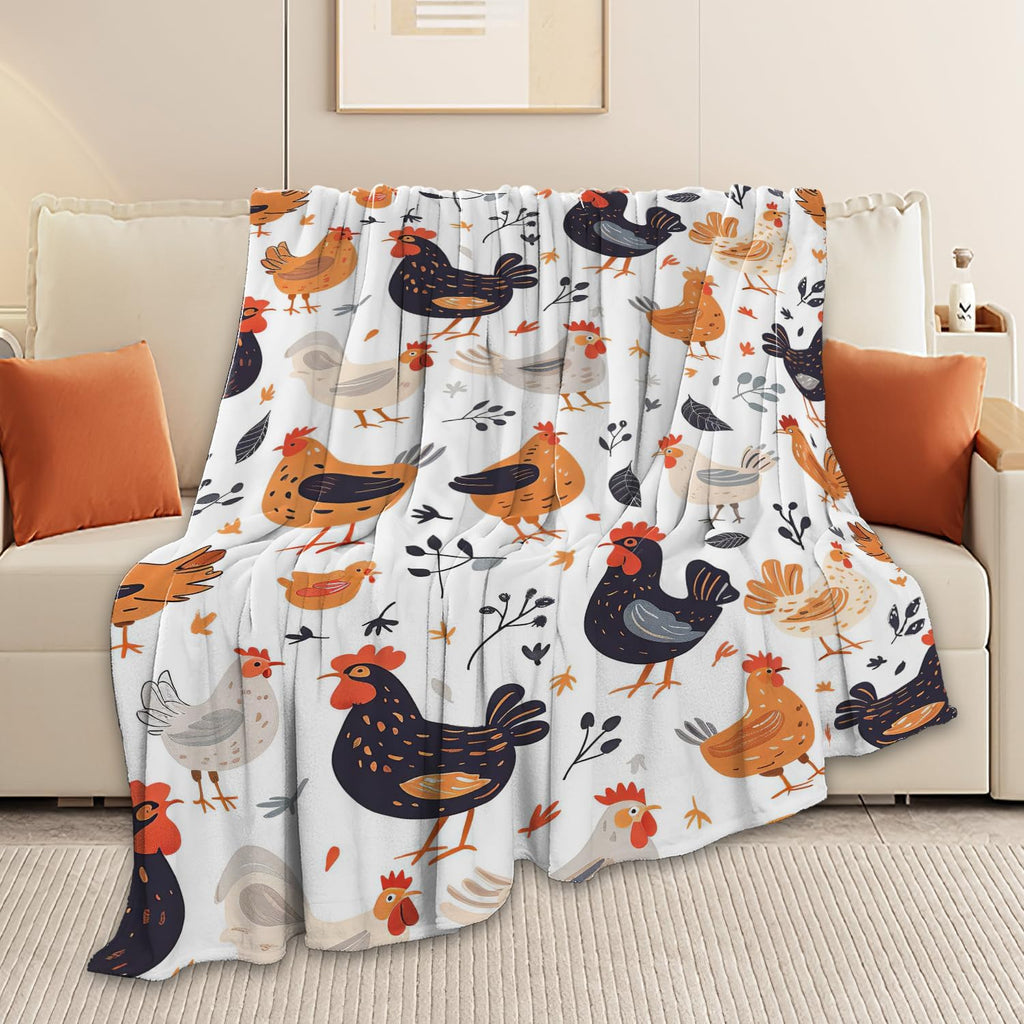 Chicken Blanket Rooster Chicken Throw Blanket Gifts for Kids Girls Boys Adults Women Man Super Soft Cozy Plush Fluffy Fuzzy Fleece Blanket Decor 50''X60''