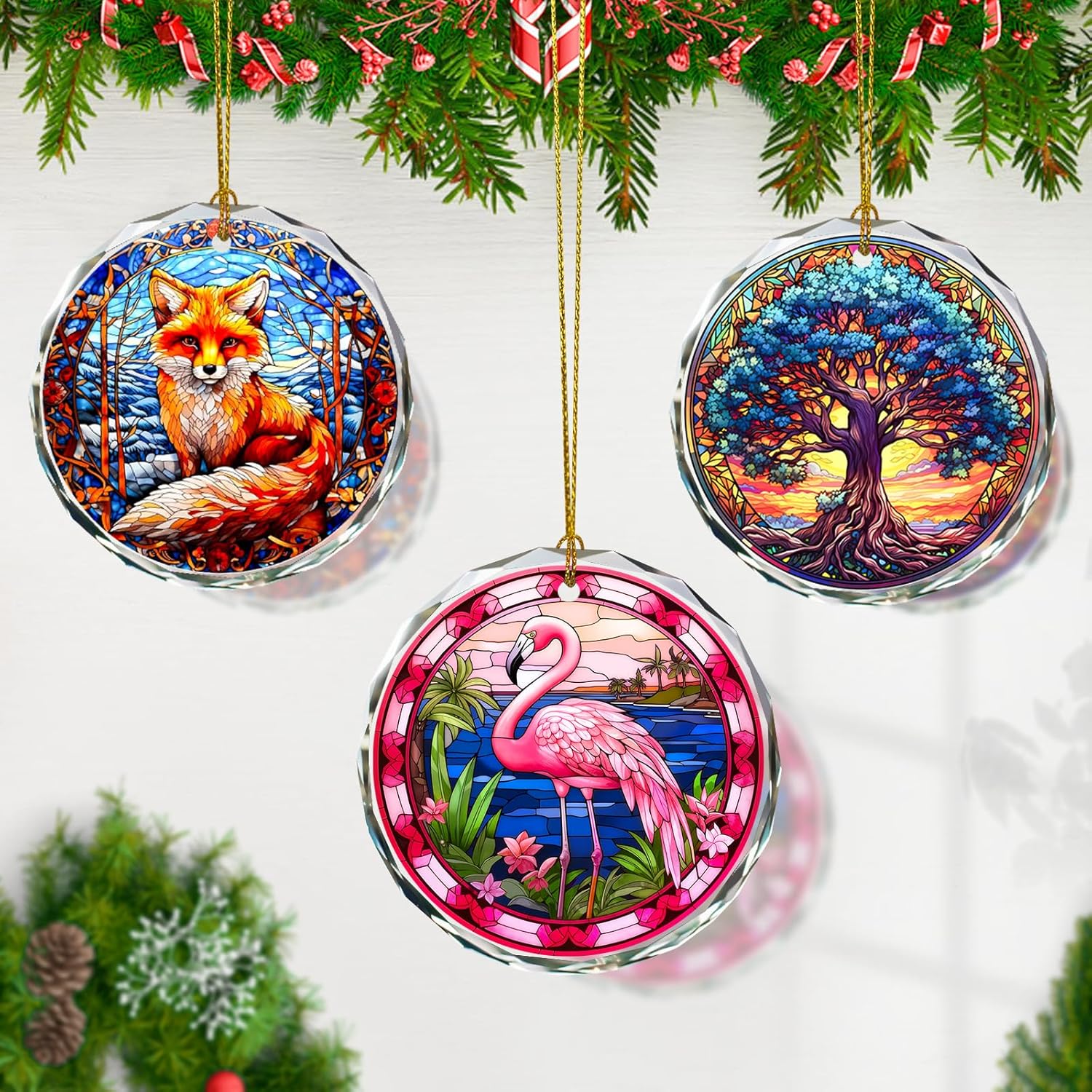 Flamingo Stained Glass Ornament - Christmas Tree Decoration, Flamingo Ornaments for Christmas