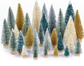 DearHouse 30PCS Artificial Mini Christmas Trees, Mini Pine Tree Sisal Trees with Wood Base Bottle Brush Trees for Christmas Table Top Decor Winter Crafts Ornaments (Gold, 30)