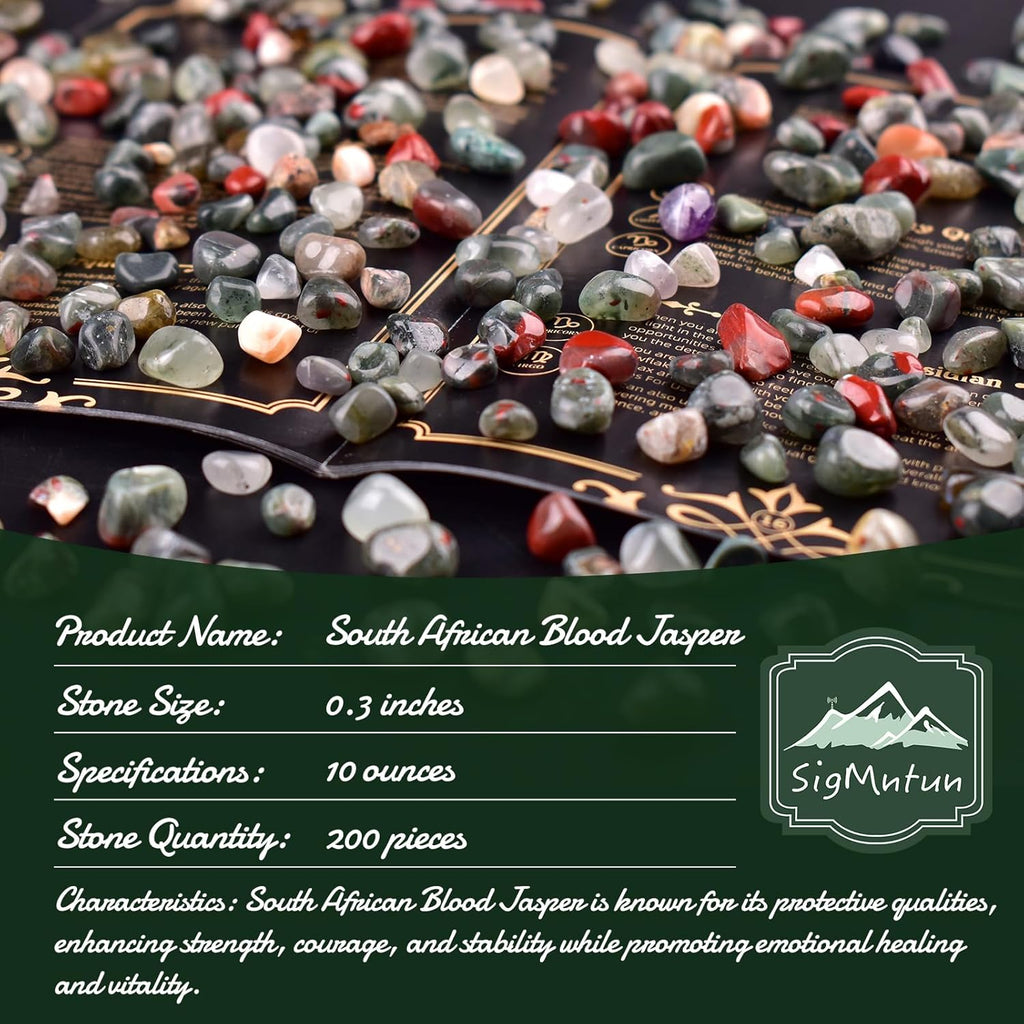 Polished South African Blood Jasper Crystal Chips 200 Pcs - 0.3" 10 oz Tumbled Stone Chips Crushed Sea Glass Stones Healing Reiki Crystal Making Home Decoration