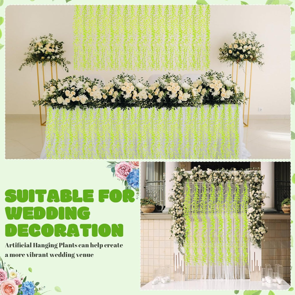Riceshoot 24 Pcs Artificial Hanging Vines Fake Weeping Willow Leaves Decor Fake Seaweed Artificial Vines Greenery Garland for Wedding Party Backdrop Wall Decor Garden Patio Backyard (Light Green)
