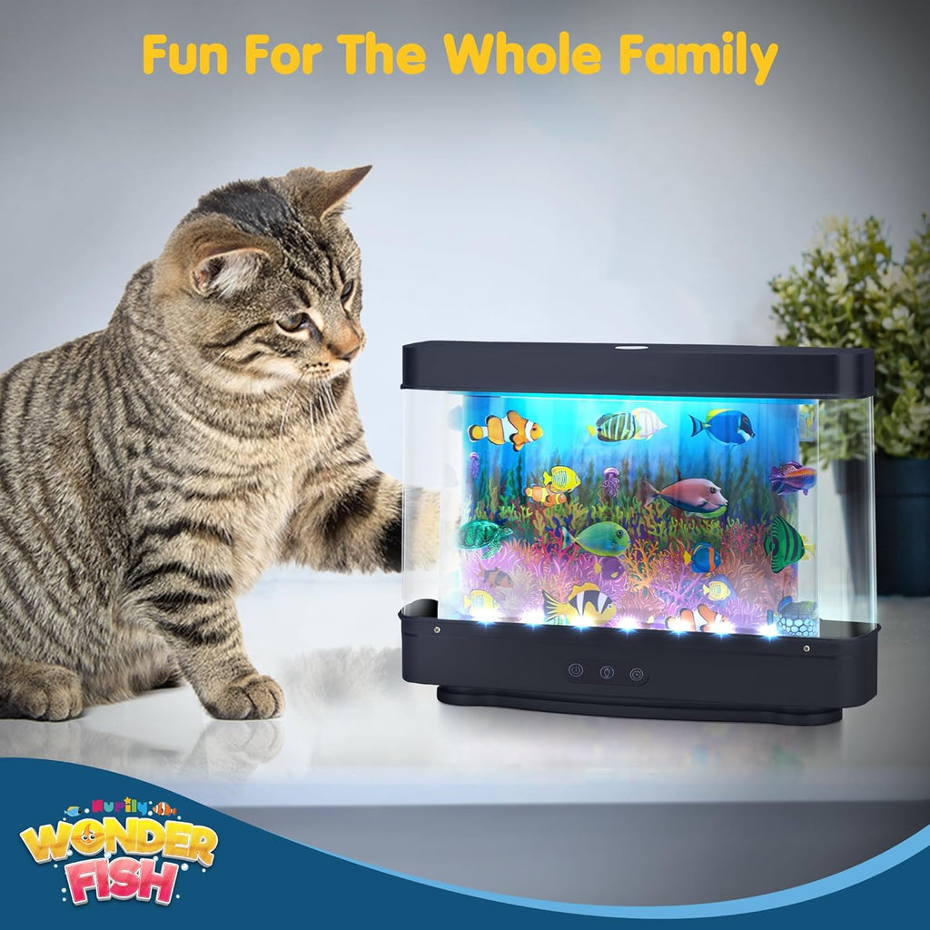 Artificial Fish Tank Virtual Ocean Toy with 2H or 6H Timer, Dimmable Lights, Mini Desk Decor, Colorful Aquarium, Motion Lamp Night Light for Kids with Moving Fish