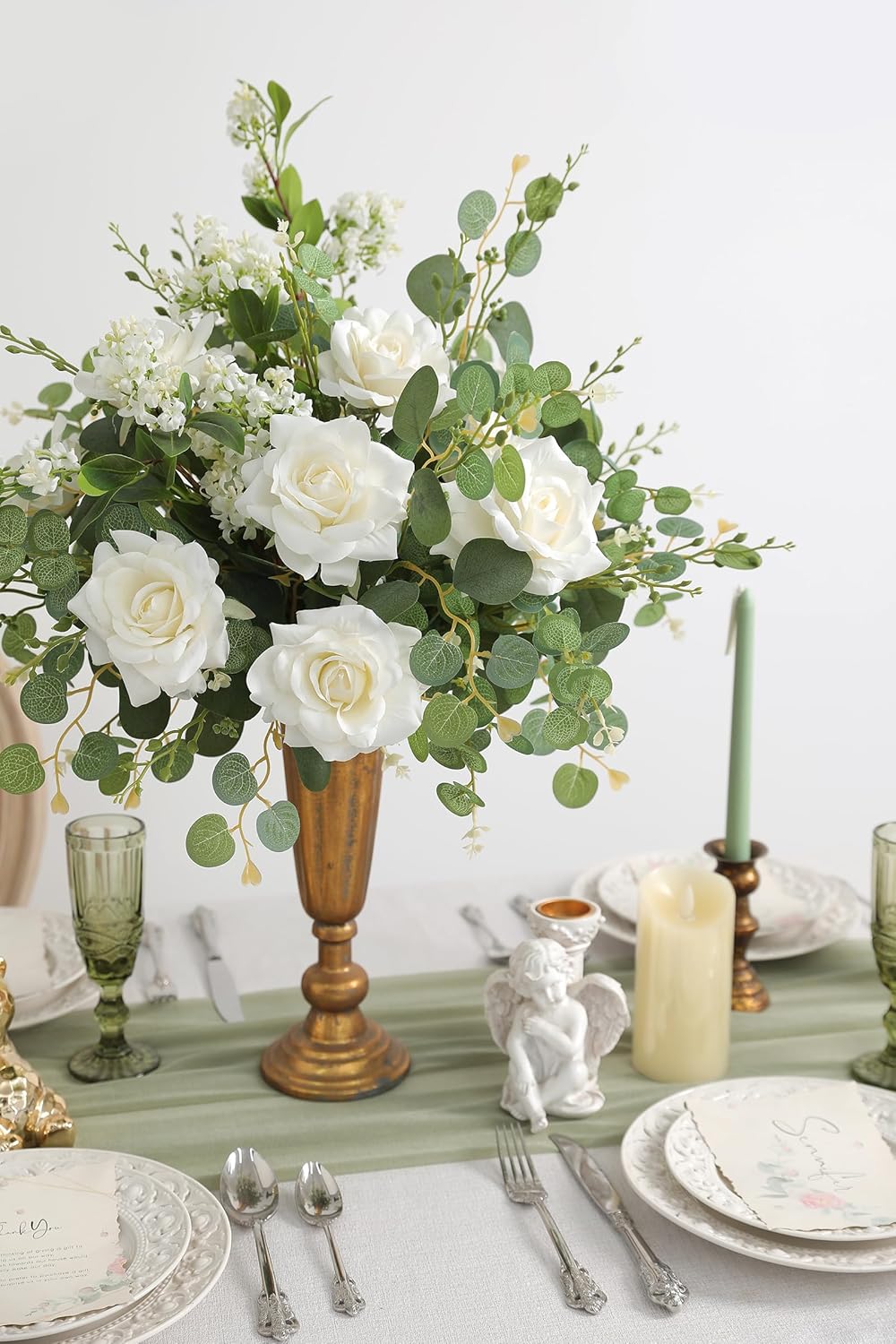 6 Pcs 20" Artificial Eucalyptus Stems, Realistic Faux Silver Dollar Greenery Branches for Vase Decor, Wedding Centerpieces, Farmhouse Home Party Decor, Bendable Stems & No Fade