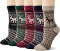 Justay 5 Pairs Wool Socks for Women - Winter Thick Boot Cozy Crew Vintage Soft Calf Knit Warm Socks Gifts