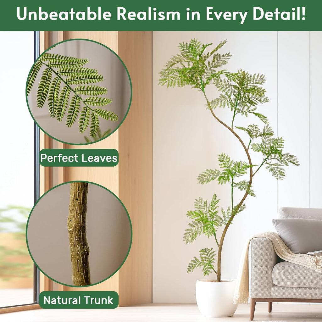 7.9FT Artificial Tree Fake Jacaranda Tree,Faux Tall Tree Lifelike Green Leaves Large Plants Indoor Fake Trees for Home Decor