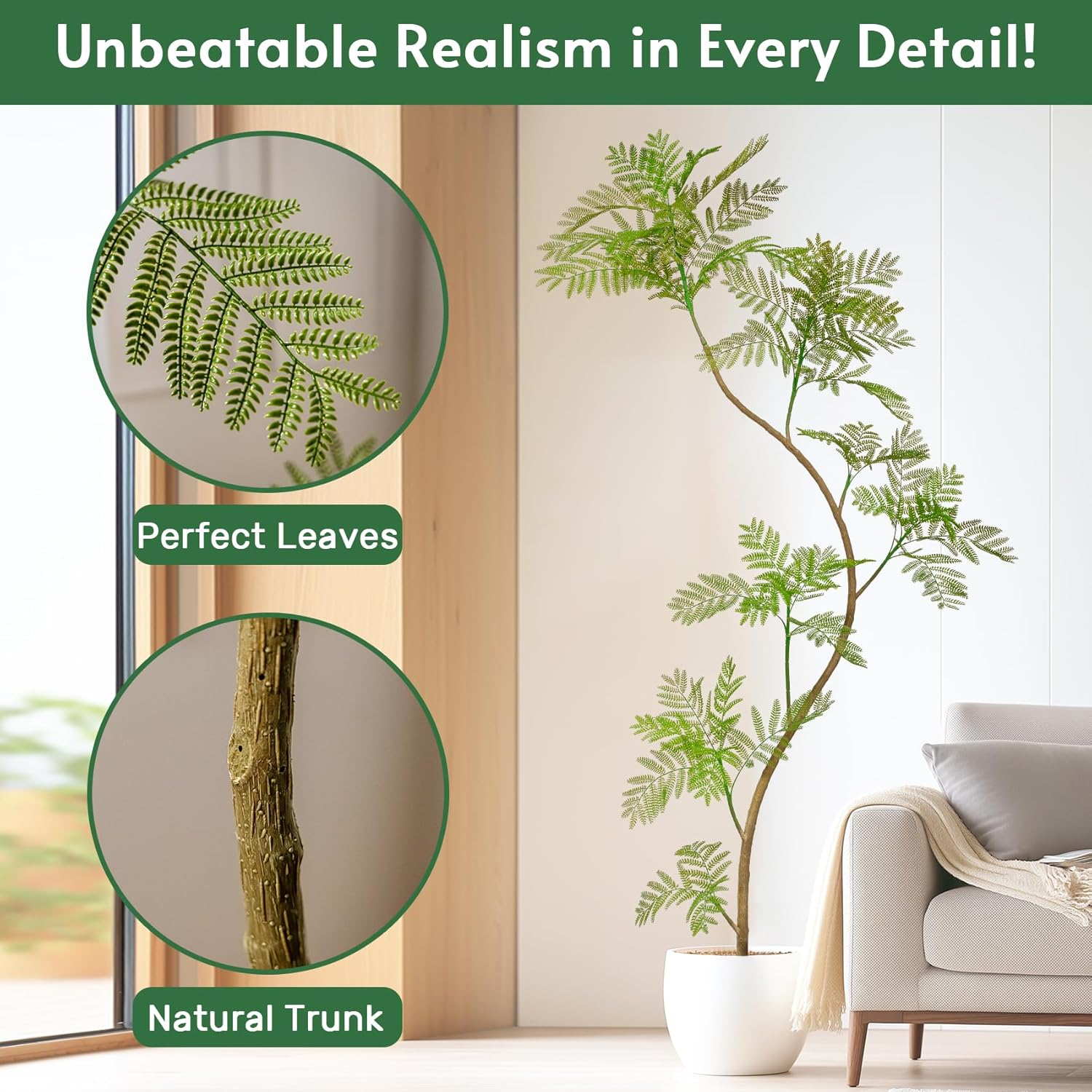 7.9FT Artificial Tree Fake Jacaranda Tree,Faux Tall Tree Lifelike Green Leaves Large Plants Indoor Fake Trees for Home Decor