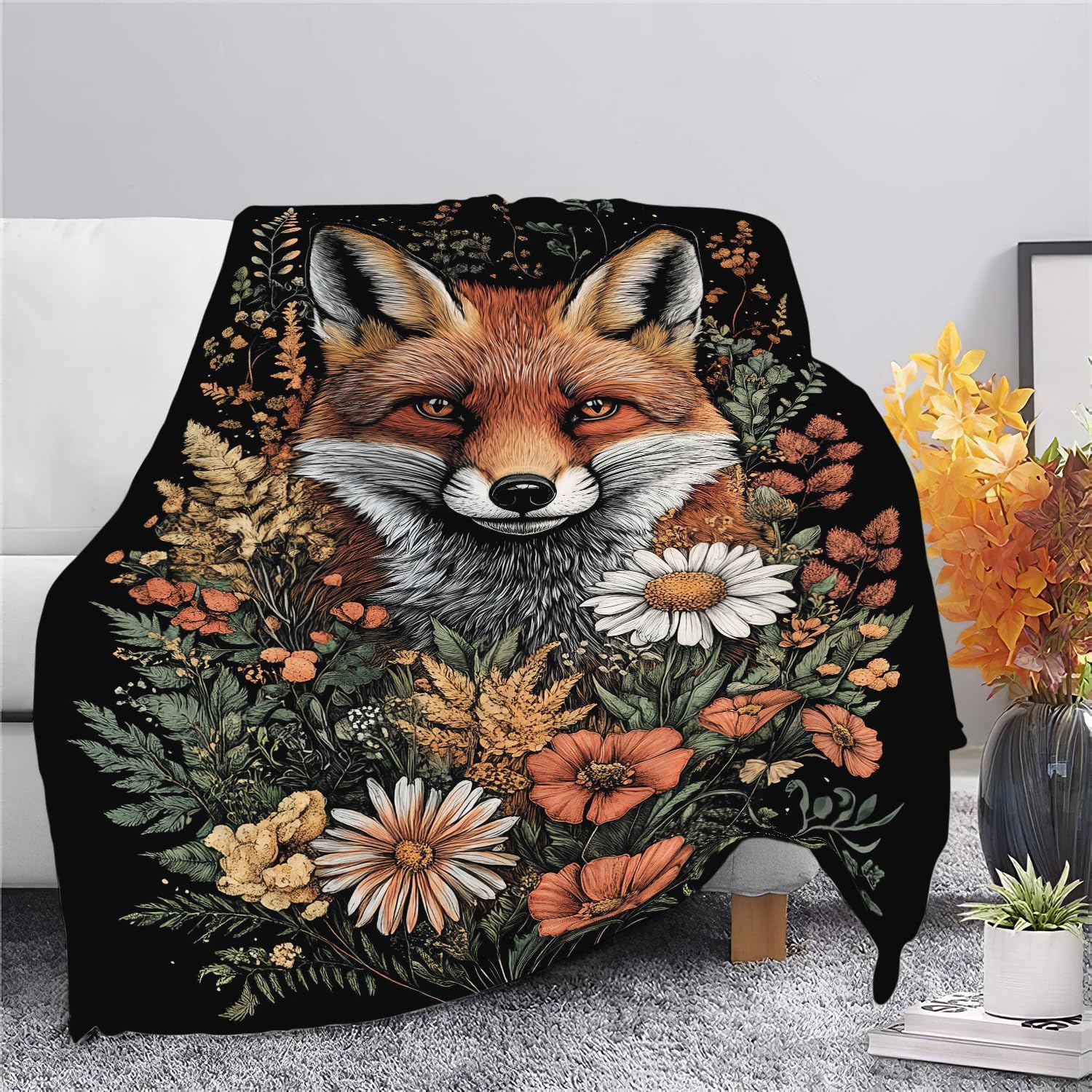 Fox Throw Blanket Orange Fox Blanket Gifts for Kids Girls Boys Soft Cozy Warm Plush Fluffy Fuzzy Fleece Blanket Birthday Festival Decor 40''X50''