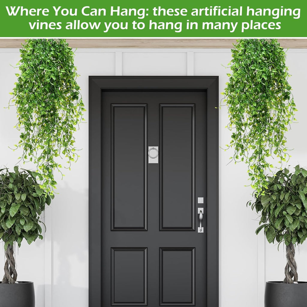 Hoteam 12 Pcs Artificial Hanging Plants 32 Inch Fake Ivy Vines with Fake Leaves Patio Artificial Plants Greenery for Living Room Indoor Outdoor Wall, No Basket (Ivy)