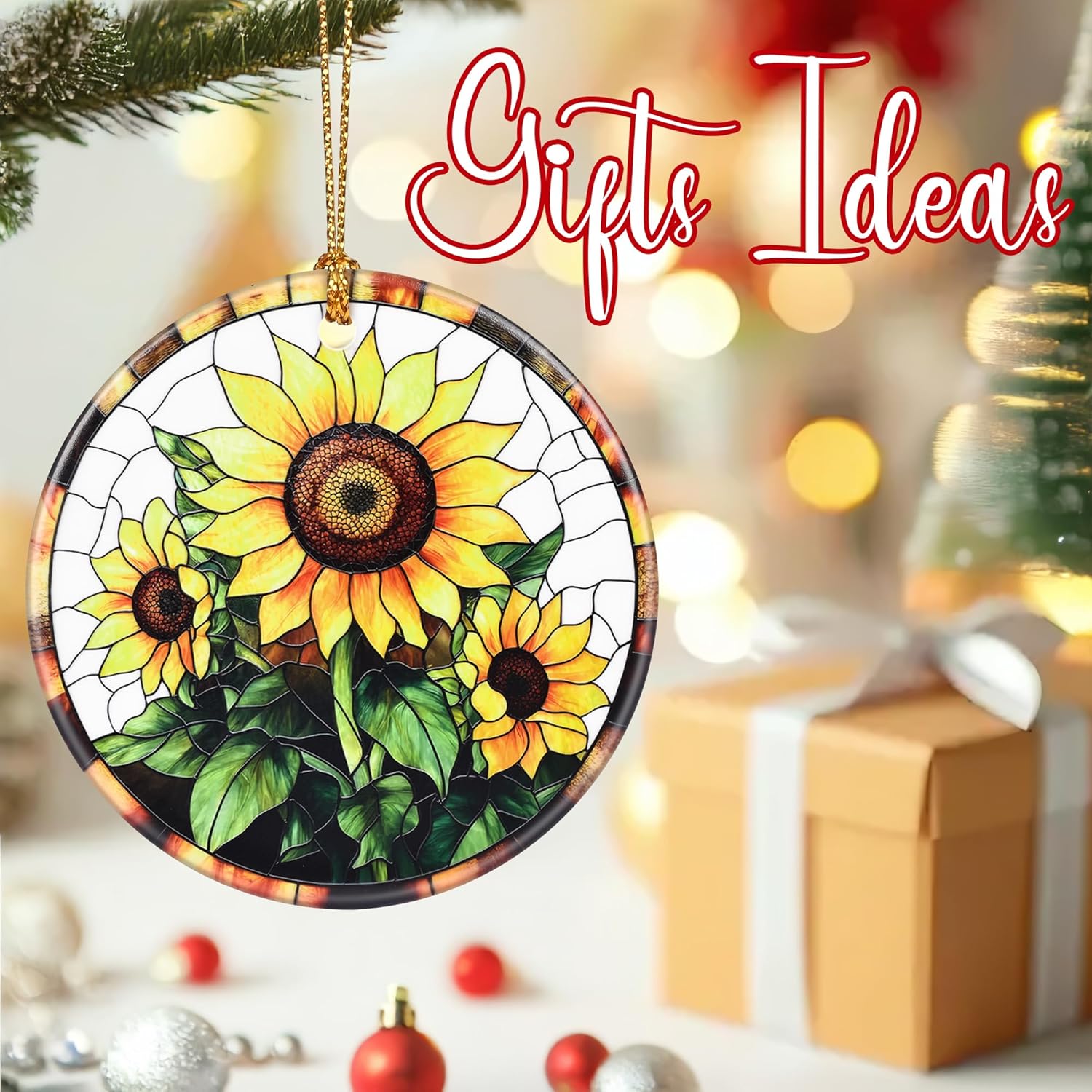 Christmas Ornaments, Sunflower Ornament, Christmas Tree Ornaments, Xmas Decorations, Holiday Decorations, Gifts for Sunflower Lovers, Holiday Party Gifts, and Xmas Gift Ideas