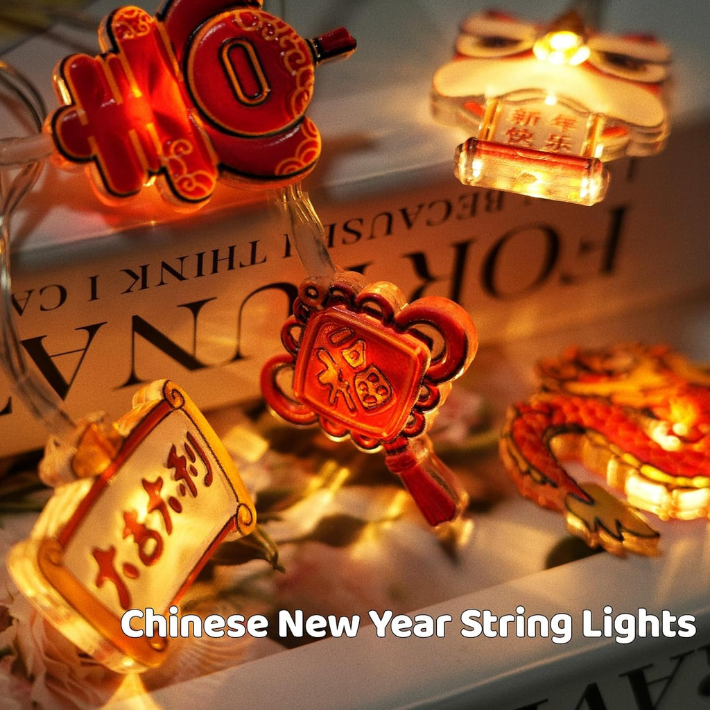 Chinese New Year 2026 String Lights with Timer & 8 Flashing Mode, 20 LEDs 10ft Battery Operated, Chinese New Year Gifts Decorations 2026 for Indoor, Bedroom（Remote Included）