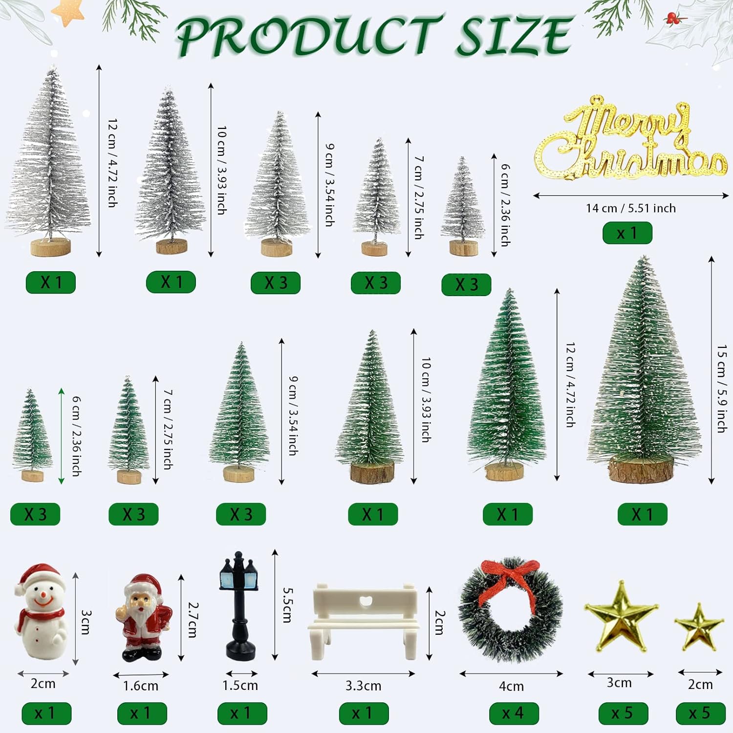 Mini Christmas Trees, Artificial Bottle Brush Trees Sisal Snow Trees with Wooden Base for Christmas Decor Christmas Party Home Table Village Craft Decorations (42 pcs kit)