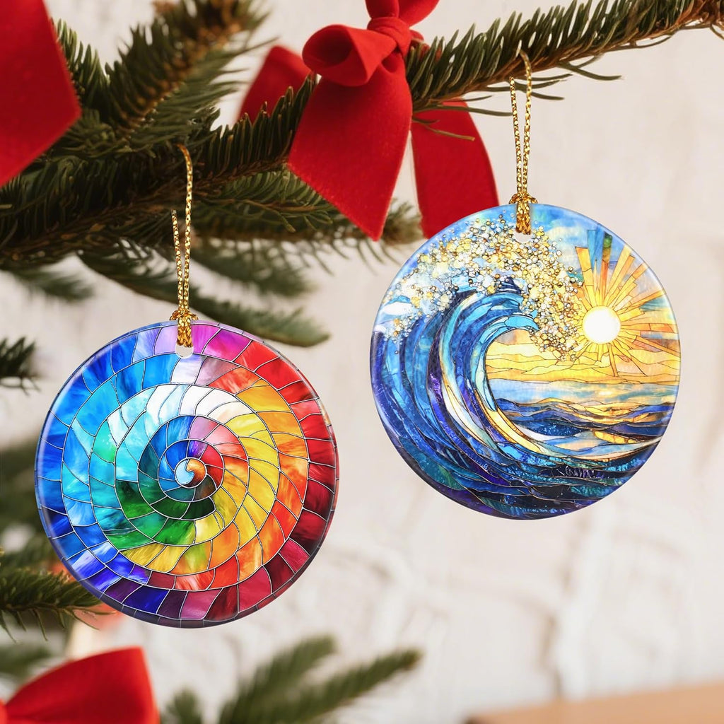 Christmas Ornaments, 2.8 Inch Ceramic Hanging Ornament, Christmas Tree Ornaments, Xmas Decorations, Holiday Decorations, Holiday Party Gifts, and Xmas Gift Ideas - Sea Wave