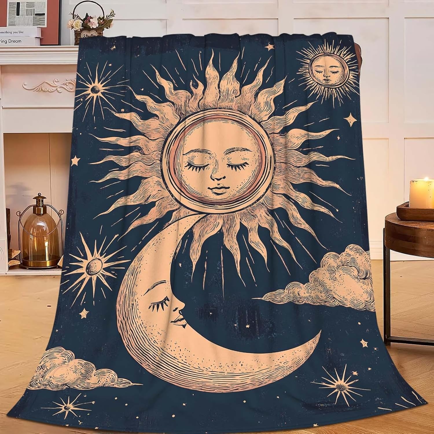 Sun and Moon Throw Blanket Celestial Hippie Sun and Moon Stuff Gifts for Kids Girls Boys Adults Women Man Soft Cozy Warm Plush Fluffy Fuzzy Fleece Blanket Decor 40''X50''
