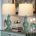 Farmhouse Table Lamp Set of 2, Rustic Touch Control 3-Way Dimmable Lamps with USB A+C Charging Ports & AC Outlet, Vintage Retro Antique Bedside Lamp for Living Room Bedrooms Nightstand Green