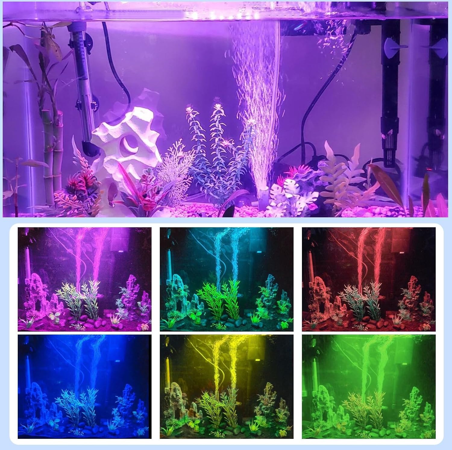 7 inch RGB Aquarium Lights, Underwater Fish Tank Lights IP68 Waterproof Color Changing Adjustable Memory Submersible Remote Control Aquarium Tank Sucker Hood Strip Lamp Waterfall Lights