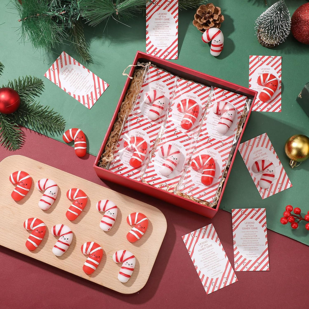 Wettarn 30 Sets Emotional Luminous Candy Cane Stress Ball Gifts Bulk Office Christmas Appreciation Gift Cute Candy Cane Squeeze Mini Stress Relief Ball Inspirational Cards for Coworker Staff Teacher