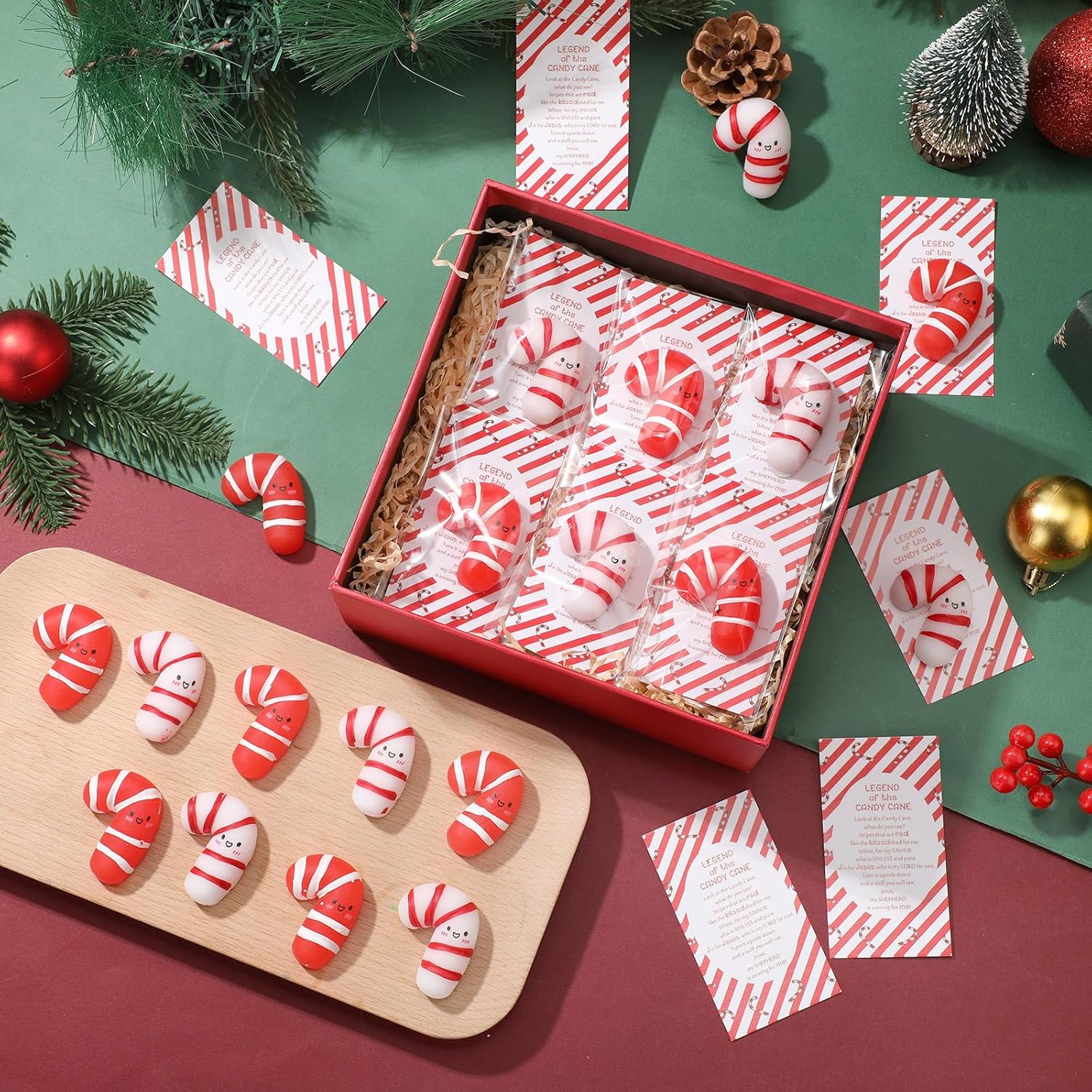 Wettarn 30 Sets Emotional Luminous Candy Cane Stress Ball Gifts Bulk Office Christmas Appreciation Gift Cute Candy Cane Squeeze Mini Stress Relief Ball Inspirational Cards for Coworker Staff Teacher