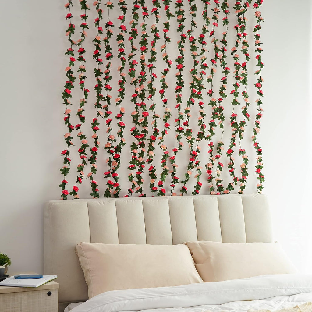 BLEUM CADE 5 Pcs 41Ft Flower Garland Artificial Rose Vines with 5 Pcs 34.5Ft Fake Ivy Vines, Hanging Fake Flower Vines for Wedding Party Valentines Day Christmas Wall Room Decor Aesthetic
