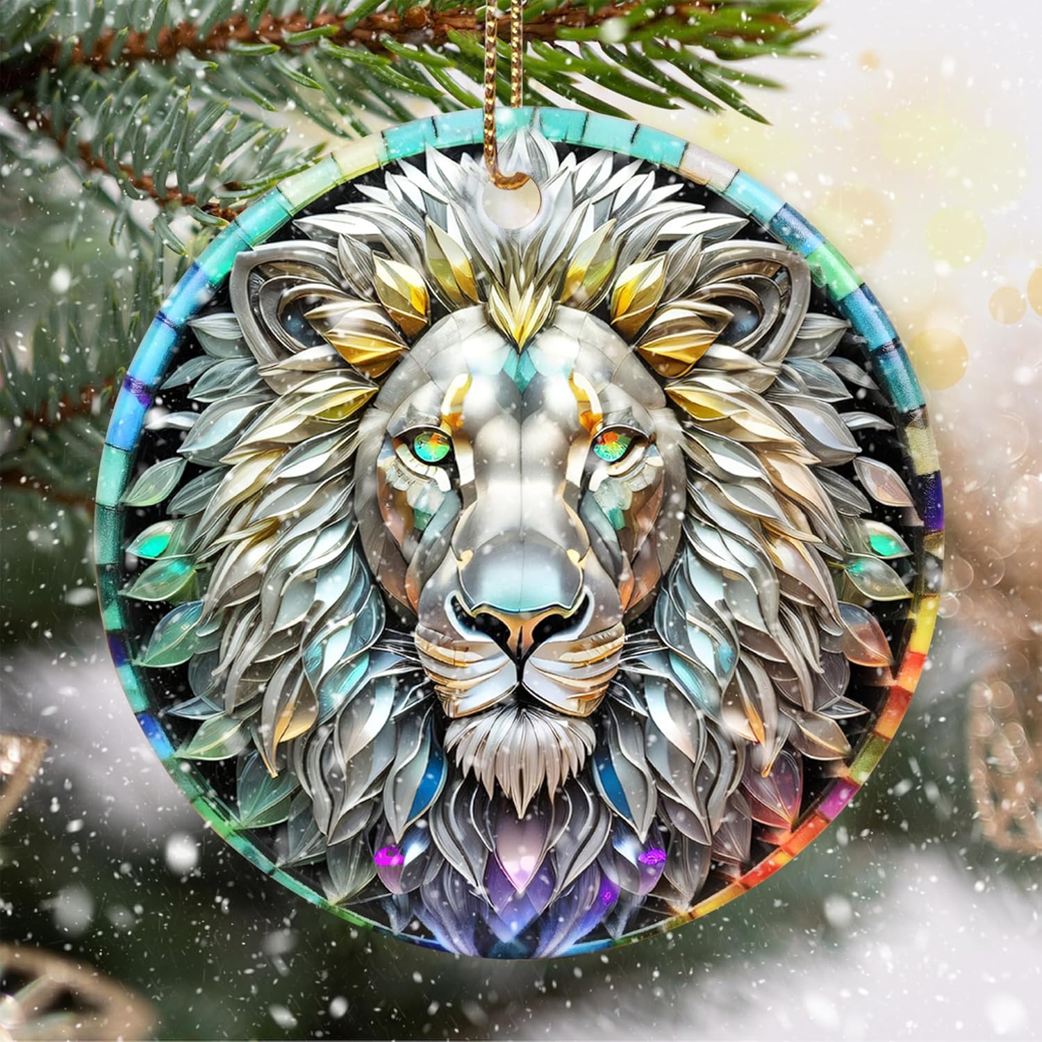 Stained Ceramic Lion Ornament - Lion Christmas Ornaments - Christmas Tree Ornaments - Christmas Decorations - Lion Decor for Office, Room, Home - Holiday Present Ideas
