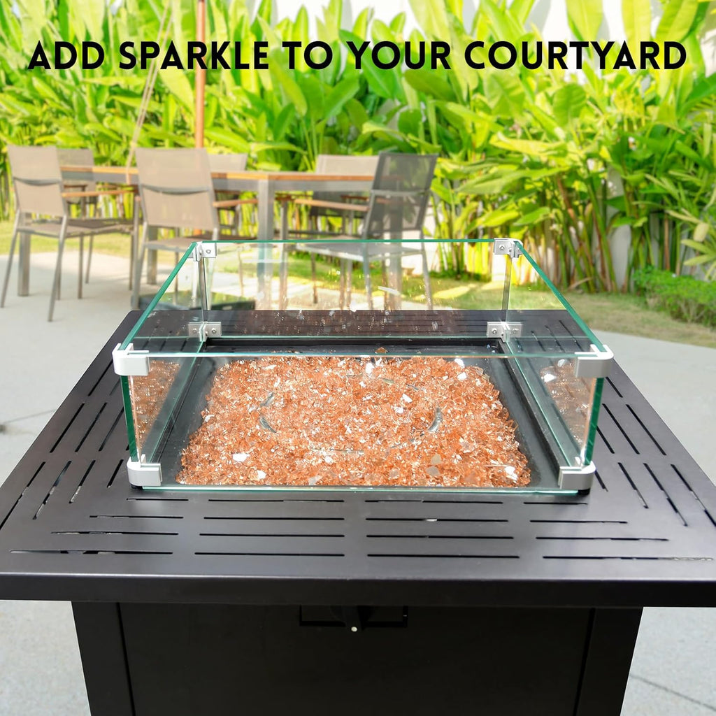 GasSaf 1/4 Inch Fire Glass Reflective Tempered Fireglass Cut Crushed FireGlass for Fire Pit, Fireplace, Replaces Existing Gas Logs & Lava Rocks (20 Pound)(Champagne Reflective)
