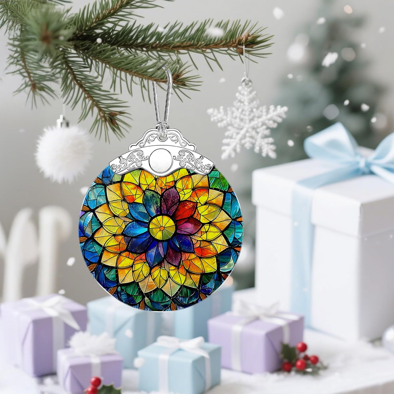 Rainbow Mandala Christmas Ornaments: Christmas Tree Ornaments, Holiday Decor, Stocking Stuffers, Gift Ideas, Xmas Gifts & Spiritual Gifts for Her