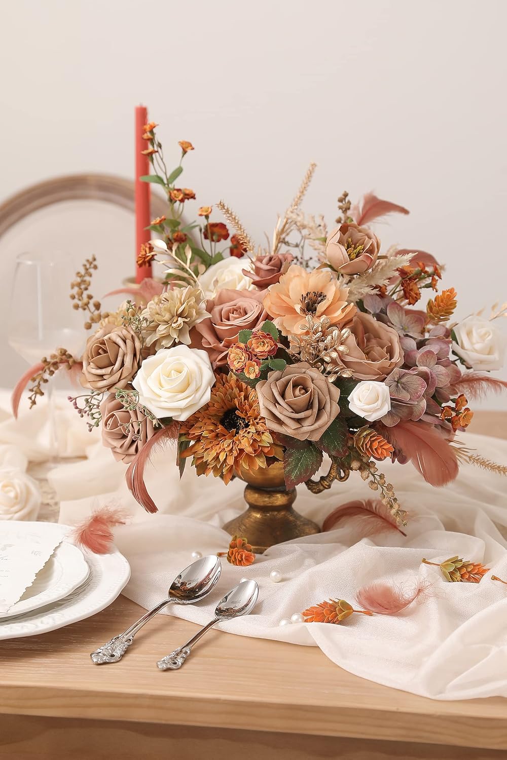 YYHUAWU Artificial Flowers Combo Box Set Gradient Color Flower Leaf with Stems for DIY Wedding Bouquets Centerpieces Baby Shower Party Home Decorations (Garden Dusty Rose)