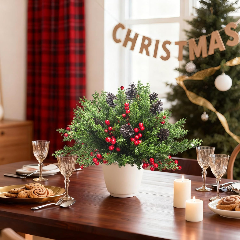 68 Pcs Christmas Decorations Artificial Pine Greenery Picks with Pinecones & Berries, Fake Snowy Mixed Evergreen Branches for Holiday Xmas Tree Mantle Table Centerpiece Decor