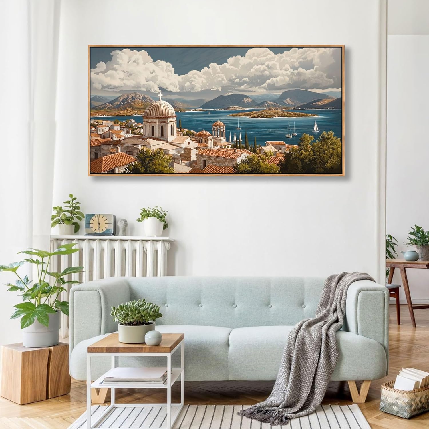 YDYSUNE Coastal Wall Art - Framed Ocean Wall Decor for Living Room Decoration, Retro Mediterranean Large Canvas Wall Art for Bedroom,Office artwork Coast Decor Picture Size 20x40 Inches