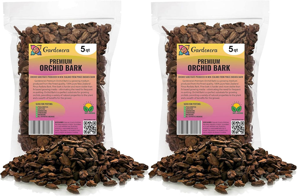 GARDENERA New Zealand Pinus Radiata Bark - 10 Quart - Organic Hand Mixed New Zealand Orchiata Pine Bark for Orchids - Medium Chips 9-12mm - (2 Bags of 5 Quart)