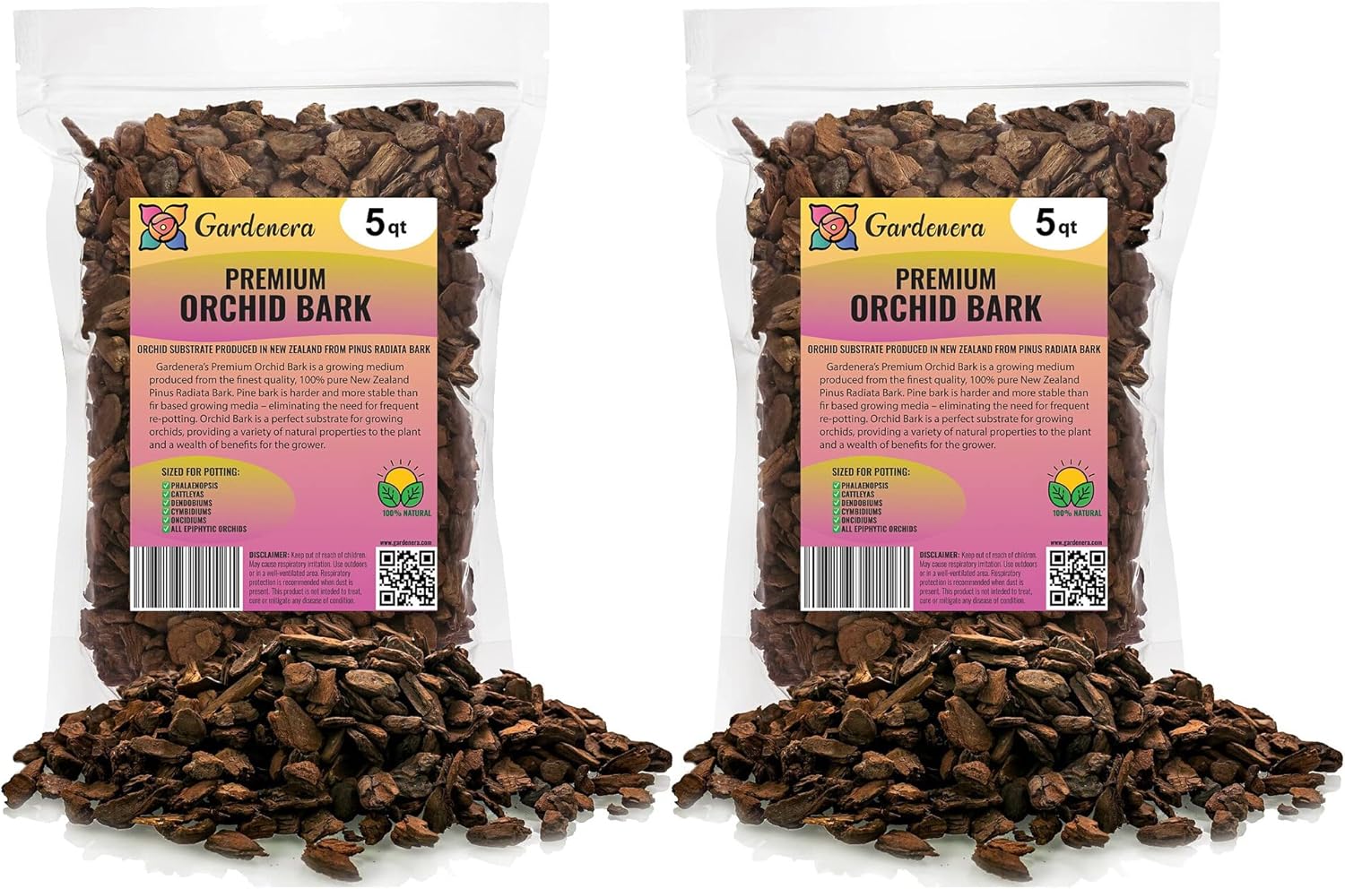 Premium Grade New Zealand Pinus Radiata Bark by Gardenera - 10 Quart - Organic Hand Mixed New Zealand Pine Bark for Orchids - Medium Chips 9-12mm - 2 Bags of 5 Quart