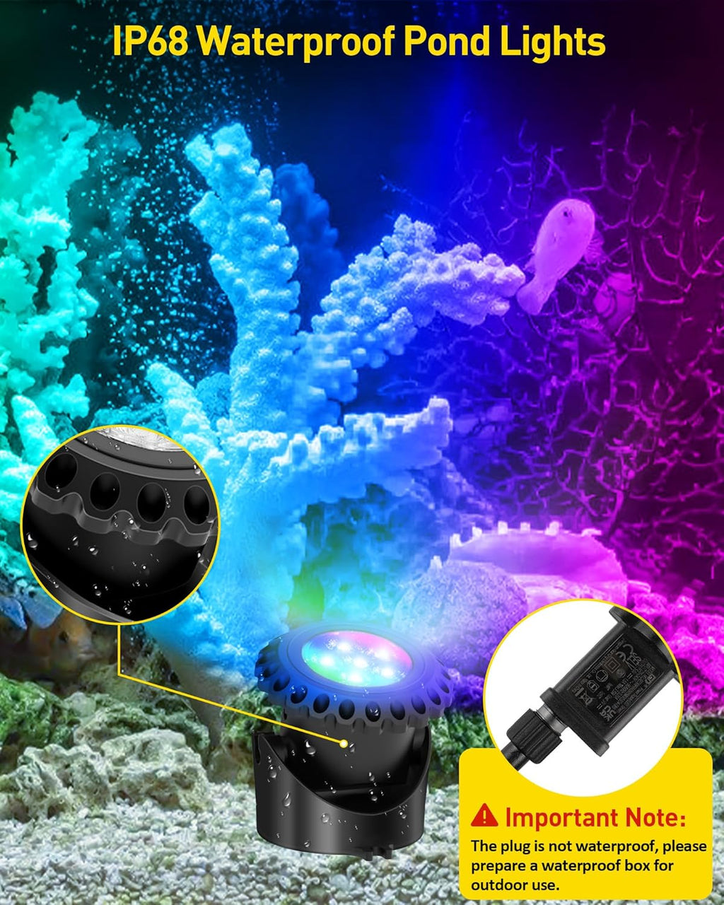 T-SUN Underwater LED Pond Lights – IP68 Waterproof Submersible Fountain Lights with Bluetooth App & Remote, 16 Million Colors Underwater Lighting for Koi Ponds/Garden Water Features Aquarium (10-Pack)