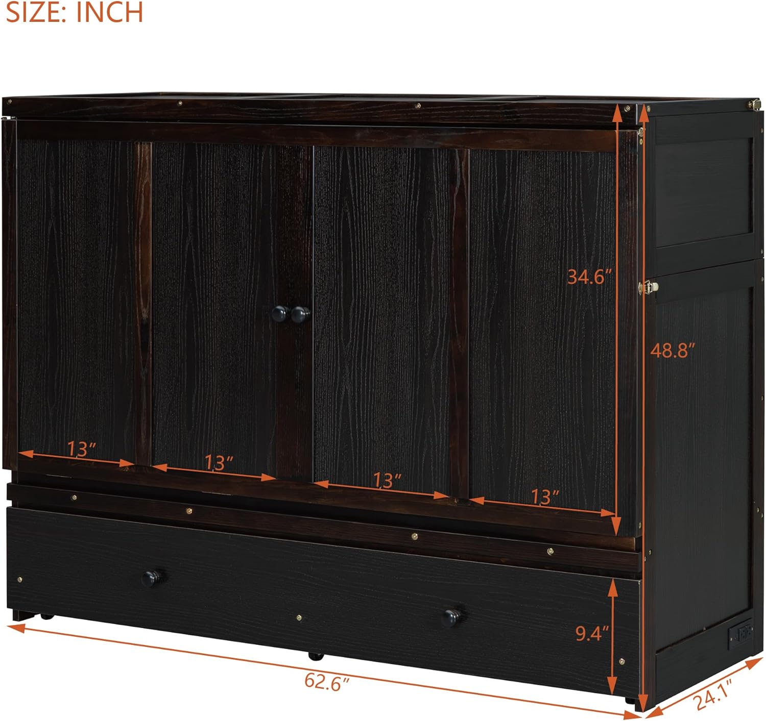 Harper & Bright Designs Queen Murphy Bed with USB Charging Station and Large Drawer, Wooden Queen Size Bed Wall Bed with Storage, Cube Cabinet Bed for Home Office Guest Room Bedroom,Espresso