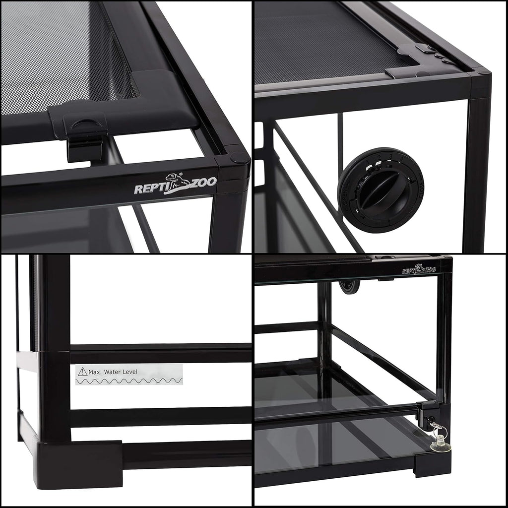 REPTI ZOO 67 Gallon Large Reptile Glass Terrarium Tank Double Hinge Door with Screen Ventilation Reptile Terrarium Cage 36" x 18" x 24"(Knock-Down)