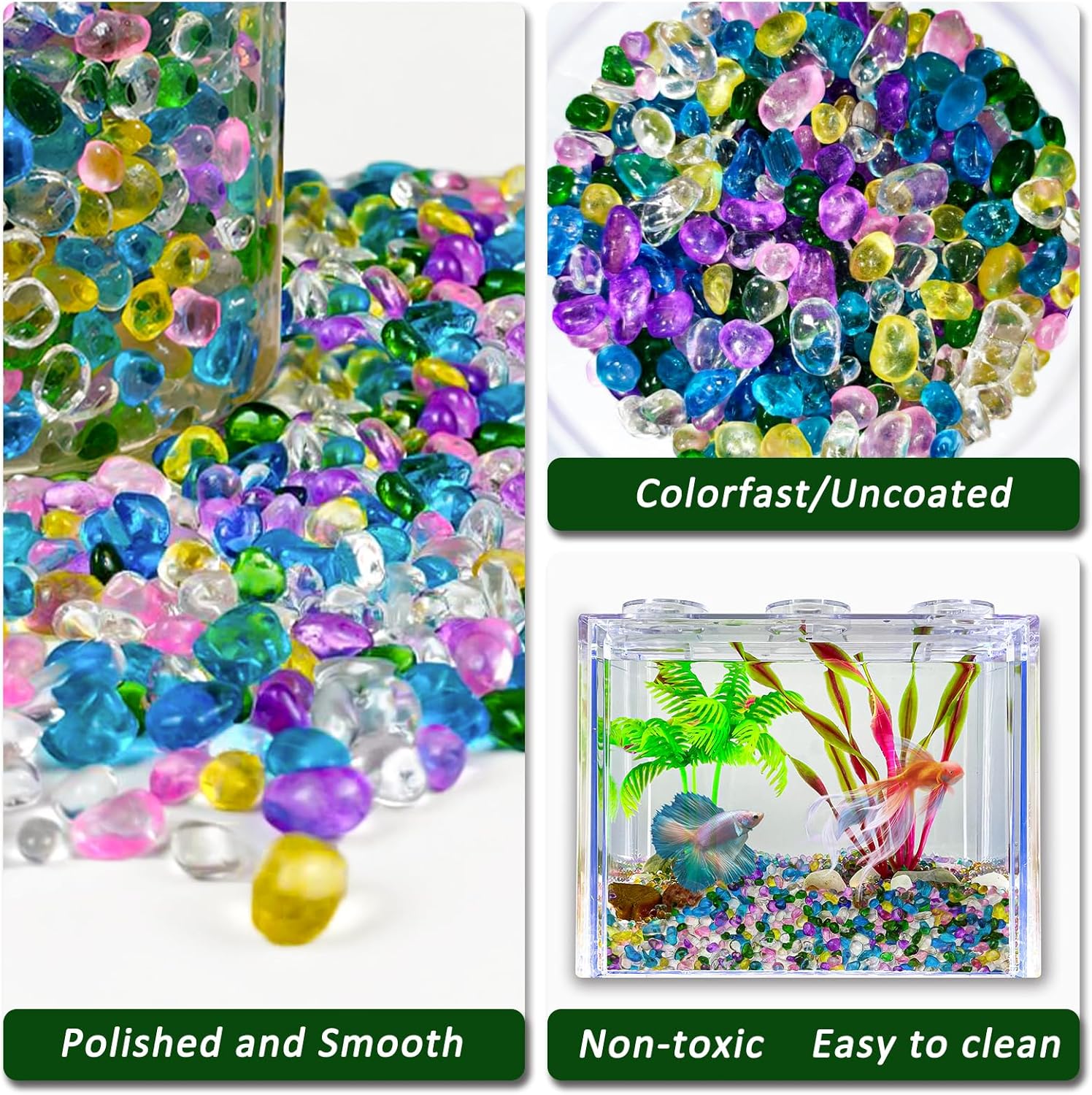 BXI 2.2 Lbs Small Aquarium Substrate Gravel Sand, Polished Smooth Fish Tank Gravel, Colorfast Uncoated Vibrant Blue Sea Glass, Decorative Stones for Vase Fillers, Fairy Garden, Potted Plants