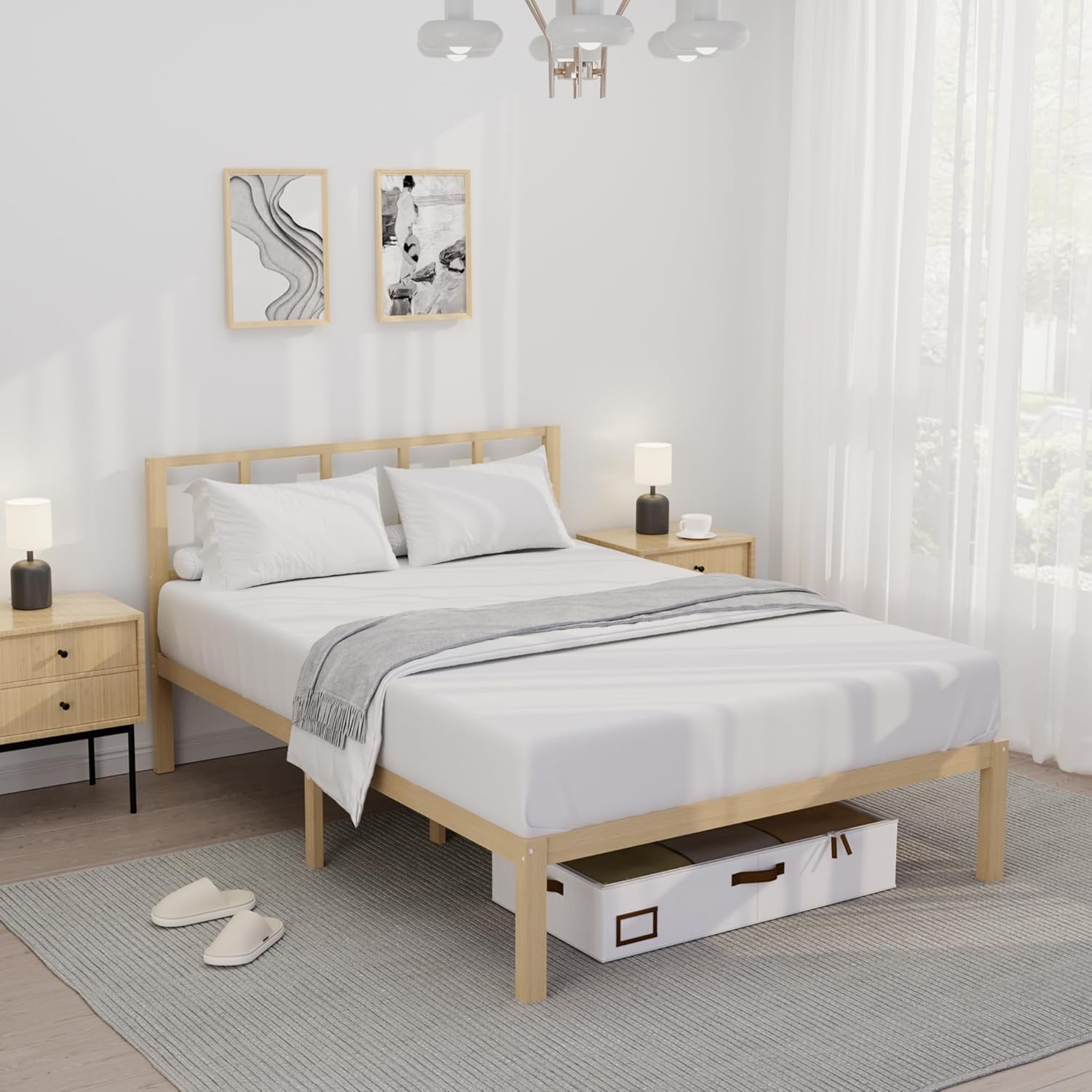 14 Inch Bamboo Bed Frame – Solid Wood Platform Bed Frame, Strong and Stable, with Non-Slip Slats for Support, No Box Spring Needed, Easy to Assemble, Noise-Free (Natural with Headboard, Full)