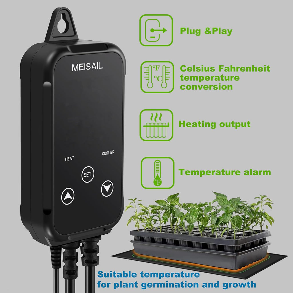 Temperature Controller Digital Heating Plug in Thermostat for Reptiles, Home Brewing Fermentation Incubation, US Specification 1100W