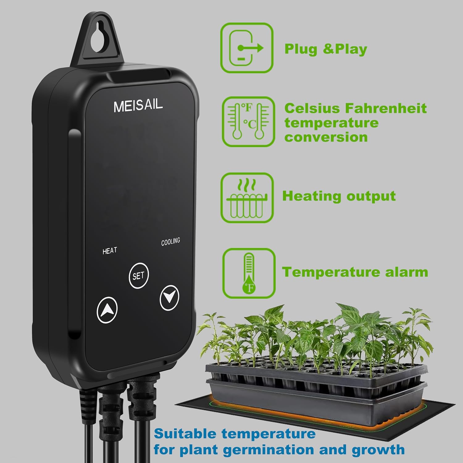 Temperature Controller Digital Heating Plug in Thermostat for Reptiles, Home Brewing Fermentation Incubation, US Specification 1100W