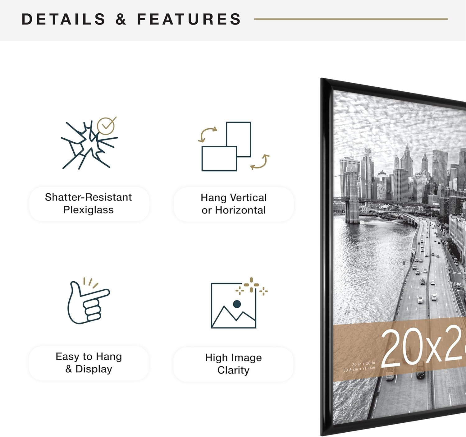 MCS Trendsetter 20x28 Poster Frame Black High-Gloss, Vertical & Horizontal Wall Hanging Large Picture Frame for Photos, Posters & Art Prints (2-Pack)