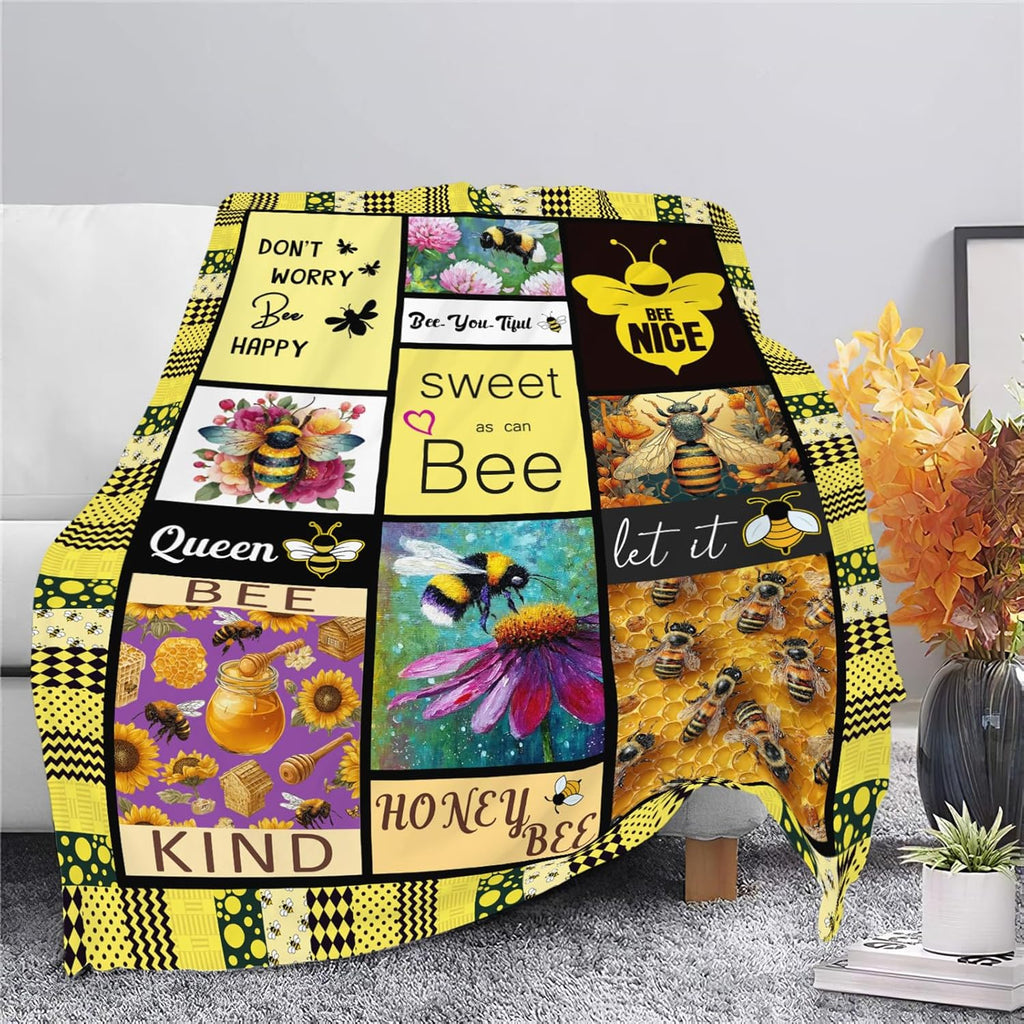 Bee Throw Blanket Bee Stuff Gifts for Kids Girls Boys Adults Women Men Soft Cozy Warm Plush Fluffy Fuzzy Fleece Blanket Decor 50''X60''