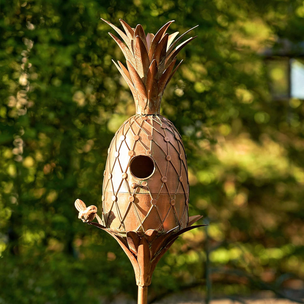 Copper Colored Birdhouse Garden Stakes (Pineapple)