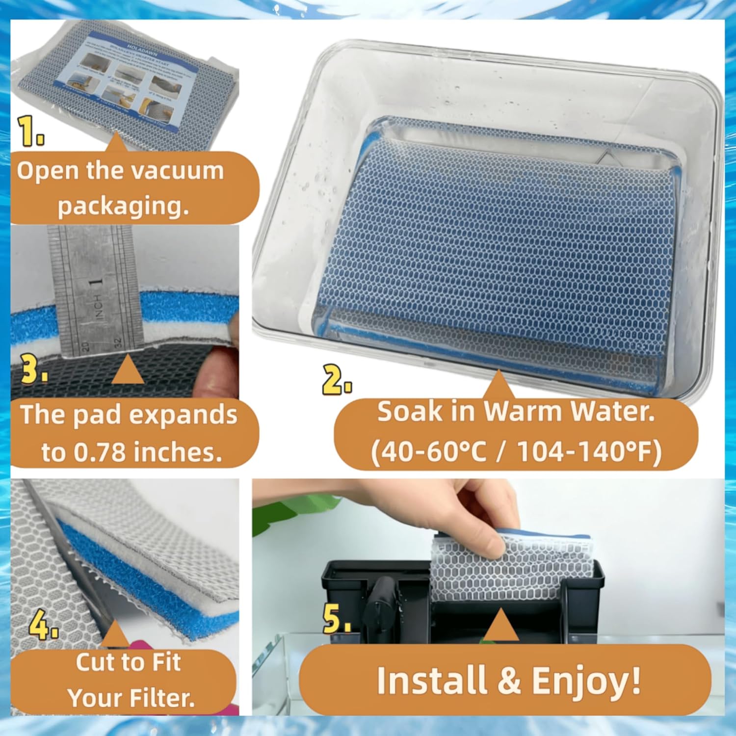 8-Layer Aquarium Filter Media Sponge Pad, Trim-to-Fit Foam Filter Floss for Fish Tank Filter (15.7"x11.8"x0.78")