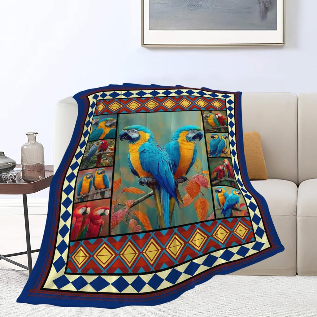 Parrot Bird Throw Blanket Macaw Stuff Gifts for Kids Girls Boys Adults Women Men Soft Cozy Warm Plush Fluffy Fuzzy Fleece Blanket Decor 50''X60''