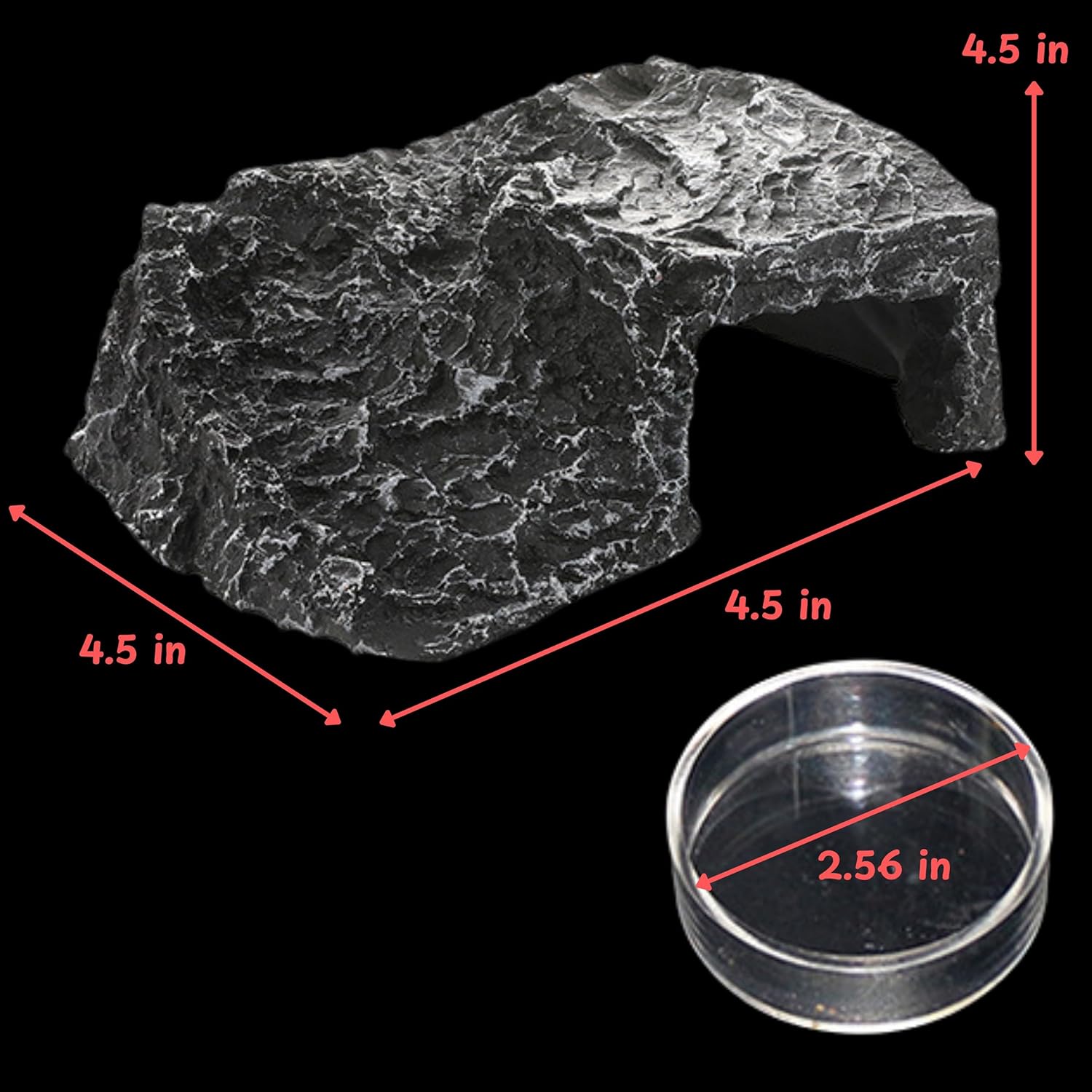 Axolotl Hide with Fish Feeding Dish Set, Axolotl Hideout for Aquariums, Bowl and Aquarium Hides for Axolotls Reptile Tortoise Fish, Hides for Tank, Turtle Tanks Decorations (Rock, M)