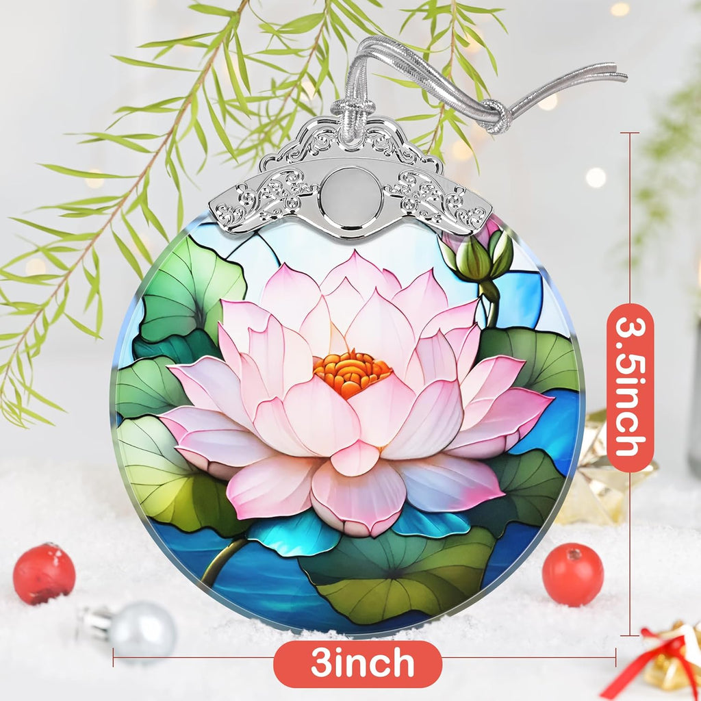 Lotus Stained Glass Ornament - Christmas Tree Decorations, Lotus Ornaments for Christmas Tree, Holiday Presents