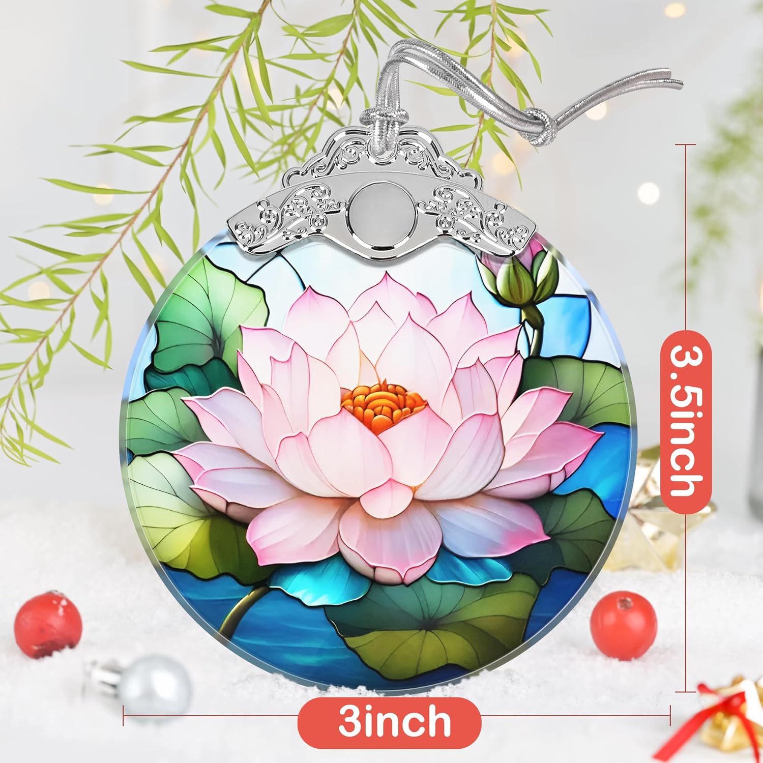 Lotus Stained Glass Ornament - Christmas Tree Decorations, Lotus Ornaments for Christmas Tree, Holiday Presents