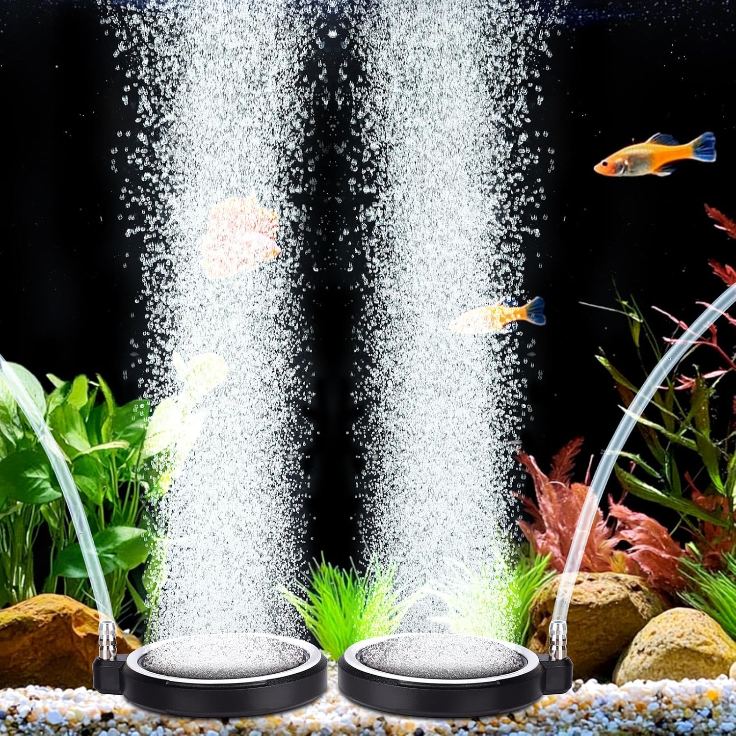 hygger Air Stone for Aquarium: Quiet High Dissolved Oxygen Diffuser Kit for Freshwater or Saltwater Fish Tank and Hydroponic Air Pump-Disc 2 x 2 Inch Air Bubble Stone 2 Packs