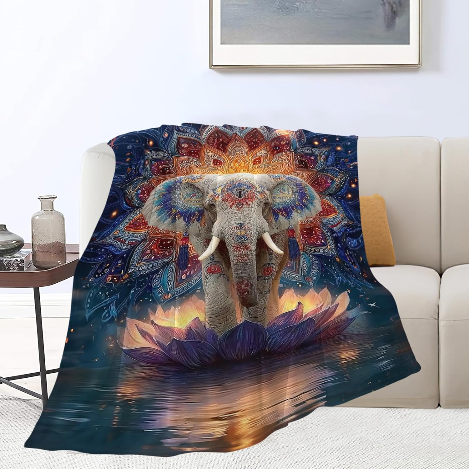Elephant Throw Blanket Mandala Elephant Stuff Gifts for Kids Girls Boys Adults Women Men Soft Cozy Warm Plush Fluffy Fuzzy Fleece Blanket Decor 60''X80''