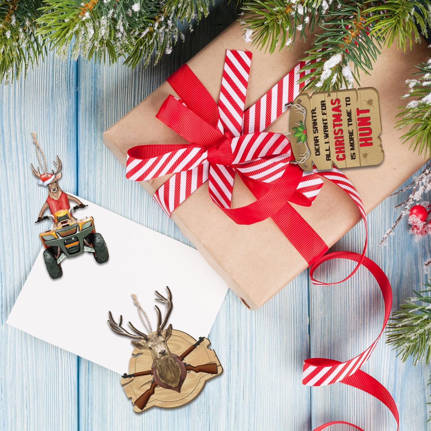Amyhill 30 Pieces Christmas Deer Tree Ornaments Wooden Buck Hunting Ornament Deer Hunting Decorative Hanging Ornaments with Gun Christmas Ornament Woodland Wild Life Decorations for Xmas (Retro)